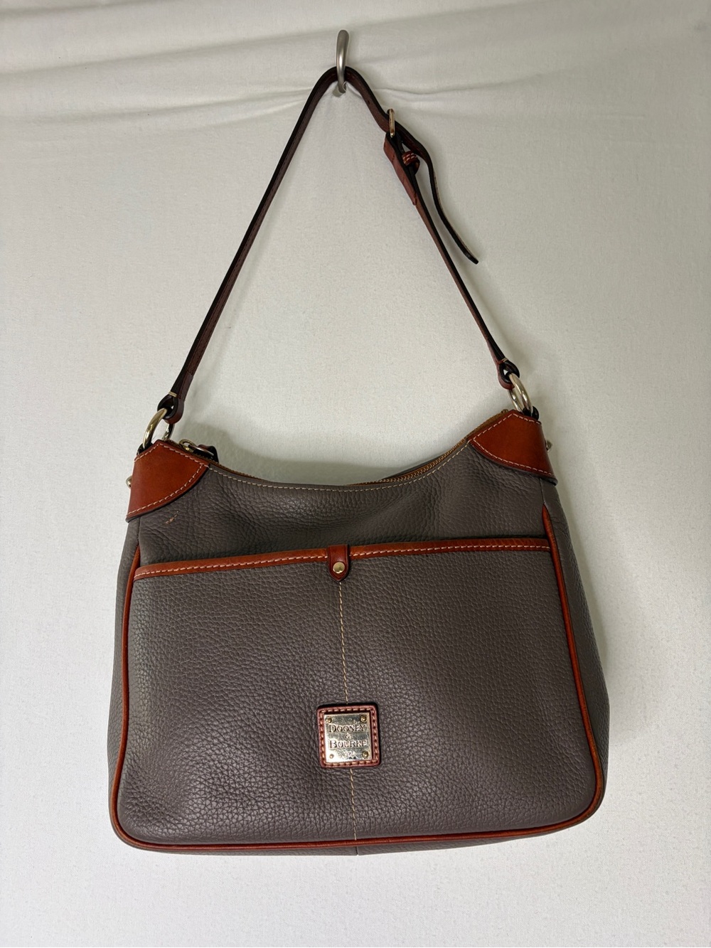Dooney & Bourke Pebble Grain Kiley Hobo Taupe Gray Leather Shoulder Bag